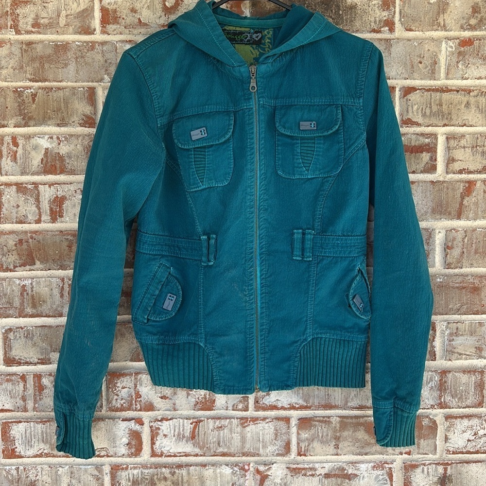 Dougger Teal Corduroy Hooded Jacket with‎ Pocket Detail